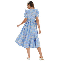 A-Z women's new floral elegant lace up chiffon large swing dress