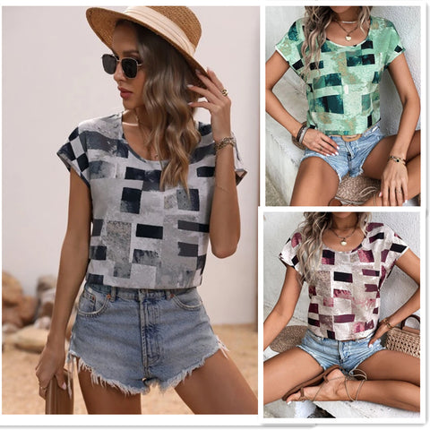 A-Z Women's New Printed Short Sleeve Round Neck T-shirt