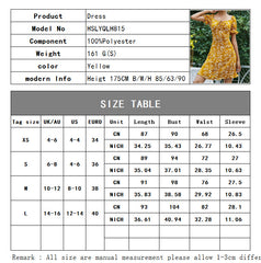 A-Z Women's New Yellow Square Neck Bubble Sleeve Backless Dress