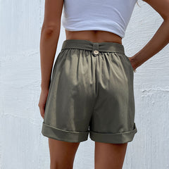 Women's new casual green shorts with belt for women