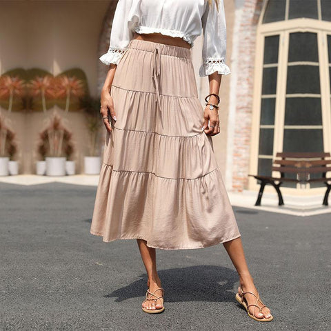 Women's new ruffle pleated solid color skirt