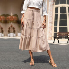 Women's new ruffle pleated solid color skirt