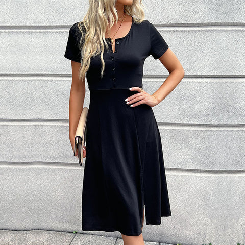 Women's New Fashion Short Sleeve Split Women's Dress