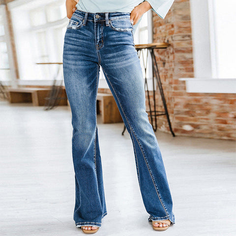 A-Z women's new elastic slim fitting patchwork flared denim pants