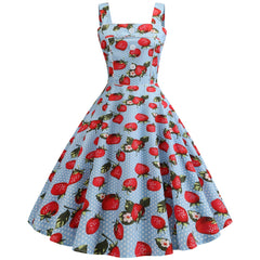 A-Z Women's New Style Strap Single Strawberry Print Large Swing Dress