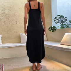 Women's New Suspended Dress Black Sleeveless Off Shoulder Dress