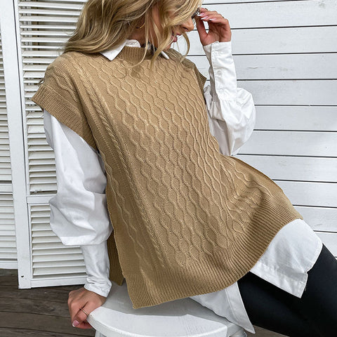 Women's New Solid Short Sleeve Knitted Sweater Vest