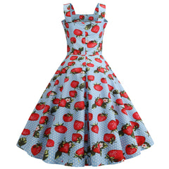 A-Z Women's New Style Strap Single Strawberry Print Large Swing Dress