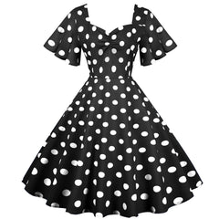 A-Z Women's New Wave Short Sleeve Wave Dotted Mid length Large Swing Skirt