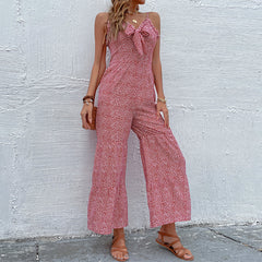 Women's holiday suspender loose wide leg jumpsuit