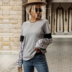 Women's New Women's Leopard Print Long Sleeve Contrast T-Shirt