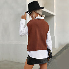 Women's new solid color sweater vest vest vest