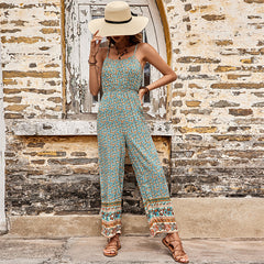 Women's new suspender printed sleeveless jumpsuit