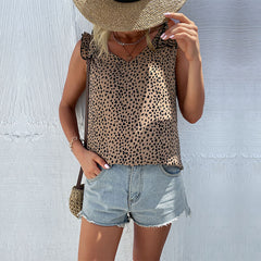 Women's new sleeveless leopard print suspender top