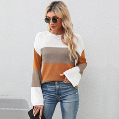 Women's new patchwork long-sleeved sweater