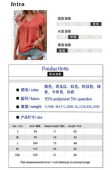 Women's New Solid V-Neck Button Top Casual Loose Large Bat Sleeve T-shirt