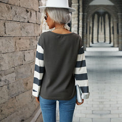 Women's new patchwork long-sleeved striped sweater