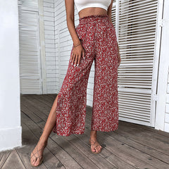 Women's New Cotton High Waist Split Wide Leg Pants