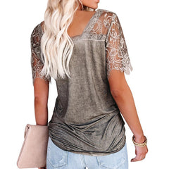 A-Z Women's New V-neck Feather Lace Sleeve Top