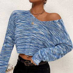 Women's new blue long-sleeved V-neck sweater