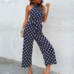 Women's loose wide leg fashionable polka dot jumpsuit