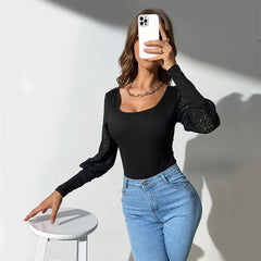 Women's Black Long Sleeve Bodysuit