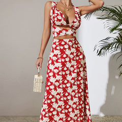 Women's New Summer Cool High Waist Open Back Red Long Dress