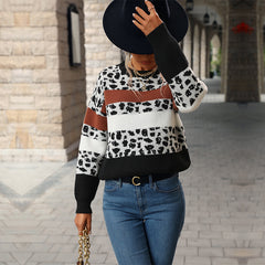 Women's New Jacquard Casual Leopard Pattern Long Sleeve Sweater