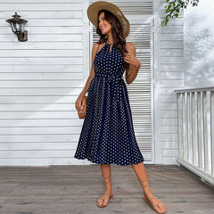 Women's new suspender polka dot beach dress