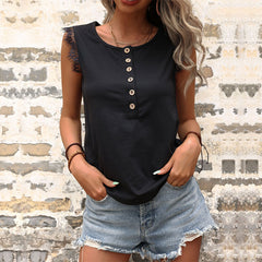 Women's New Lace Panel Loose Black Tank Top