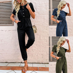 Women's New High Waist Waist Solid Color Jumpsuit