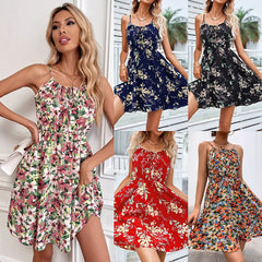 Women's new fashion floral suspender dress