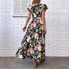 Women's summer vacation medium length split floral dress