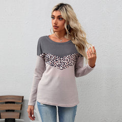 Women's new fashion leopard print color blocking sweater