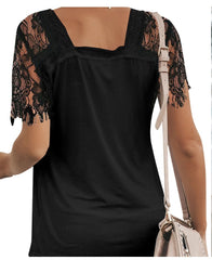 A-Z Women's New V-neck Feather Lace Sleeve Top