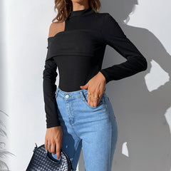 Women's New Solid Color Long Sleeve Off Shoulder One Shoulder Bodysuit