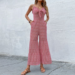 Women's holiday suspender loose wide leg jumpsuit