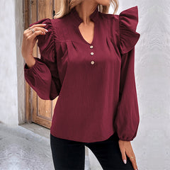 Women's new magenta long sleeve solid color shirt