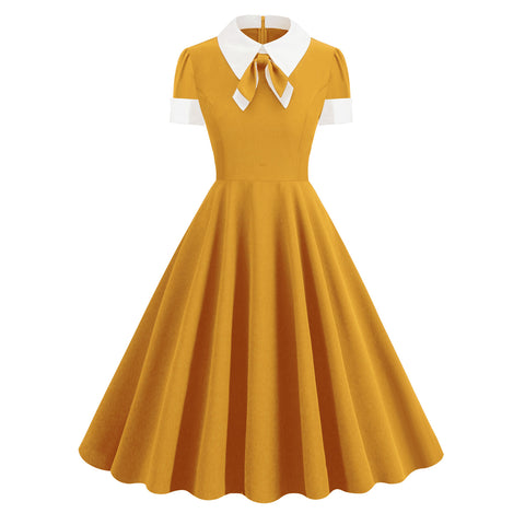 A-Z Women's New Bow Contrast Vintage Swing Dress