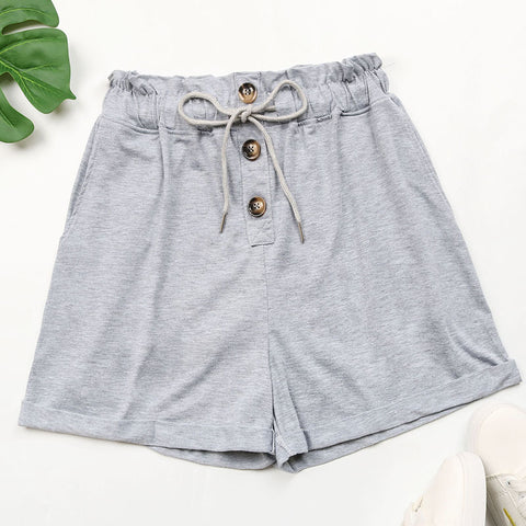 Solid elastic casual shorts for women