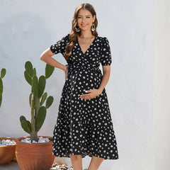 A-Z women's new floral elegant lace up chiffon large swing dress