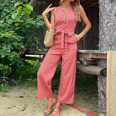 Women's seaside holiday sleeveless casual jumpsuit