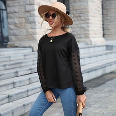 Women's new black lace stitching sweater