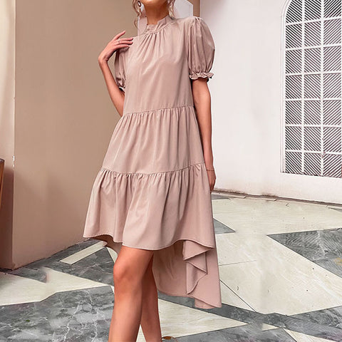 Women's new solid color irregular loose pleated dress