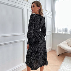 Women's New Style Black Polka Dot Long Sleeve Dress