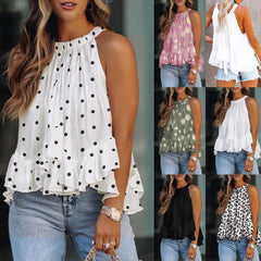 Women's New Print Hanging Neck Adjustable Lace Up Tank Top