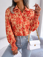 Women's new contrast flower lapel shirt