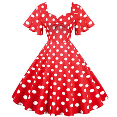 A-Z Women's New Wave Short Sleeve Wave Dotted Mid length Large Swing Skirt