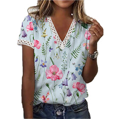 Women's new printed V-neck short sleeve T-shirt