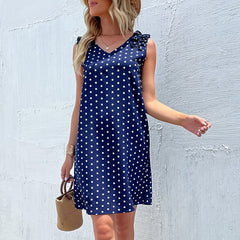 Women's summer dress with wooden ear edge polka dot vest skirt